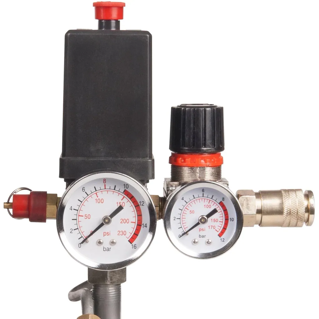 CRM1044 Kompressor - 750W - 1.1 PS - 8 Liter - Max. 8 bar - Inkl. 1/4 Inch universale Abkürzung und 2 Manometern