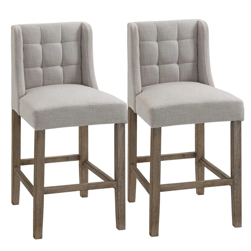 2er-Set Barhocker moderne Küchenstühle Barstühle für Küche mit niedriger Rückenlehne Leinen-Touch Gummiholz Beige 47 x 5