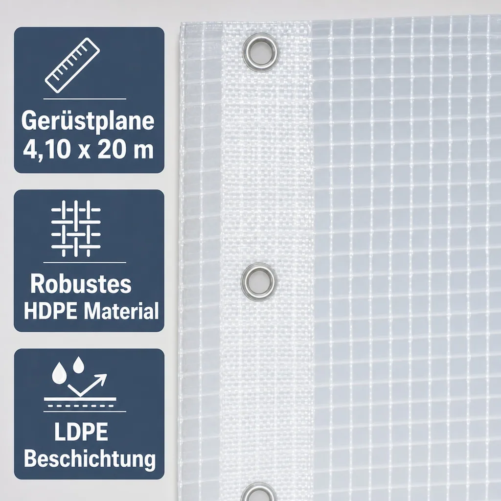 Gitterplane für Gerüste 4,10 x 20 m 200 g/m² Weiss/Transluzent