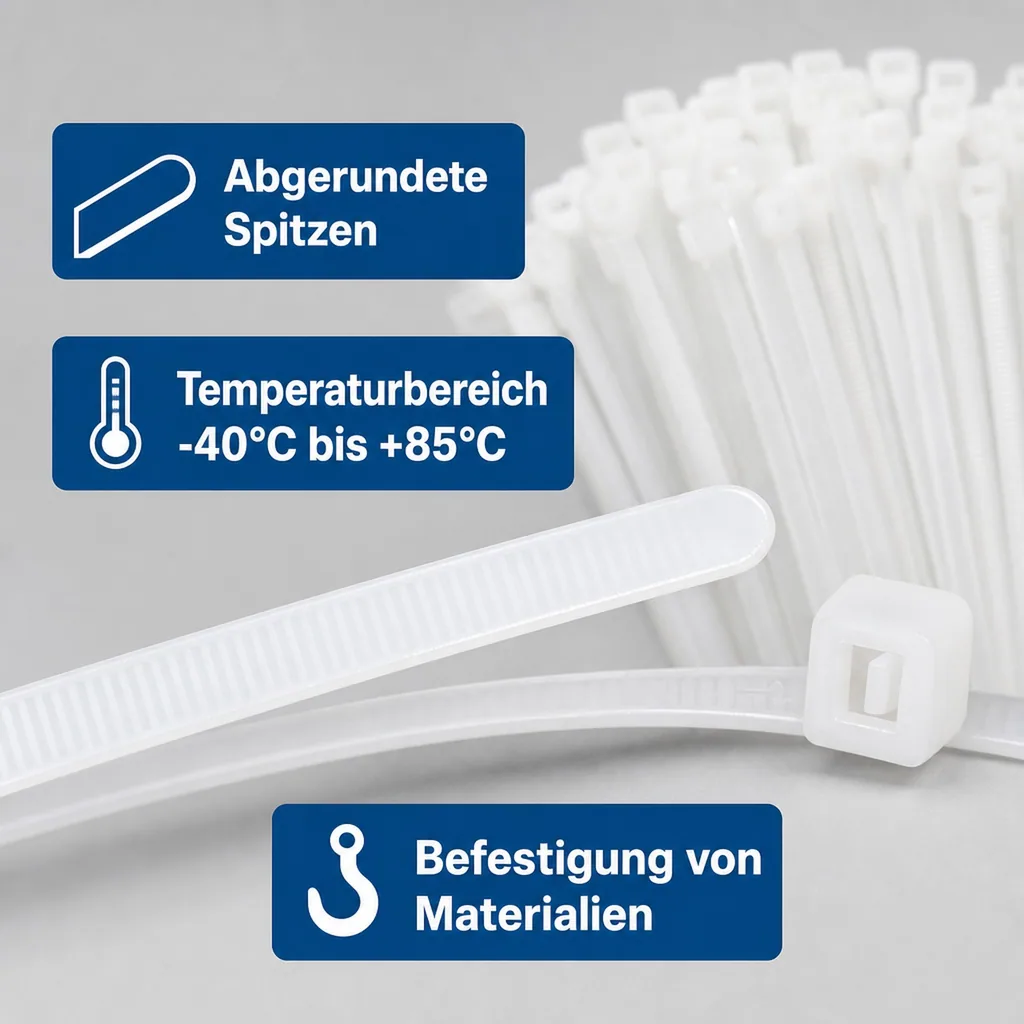 Kabelbinder 750mm, 100 Stück, natur, 7,6mm breit, PA6.6, Industriequalität