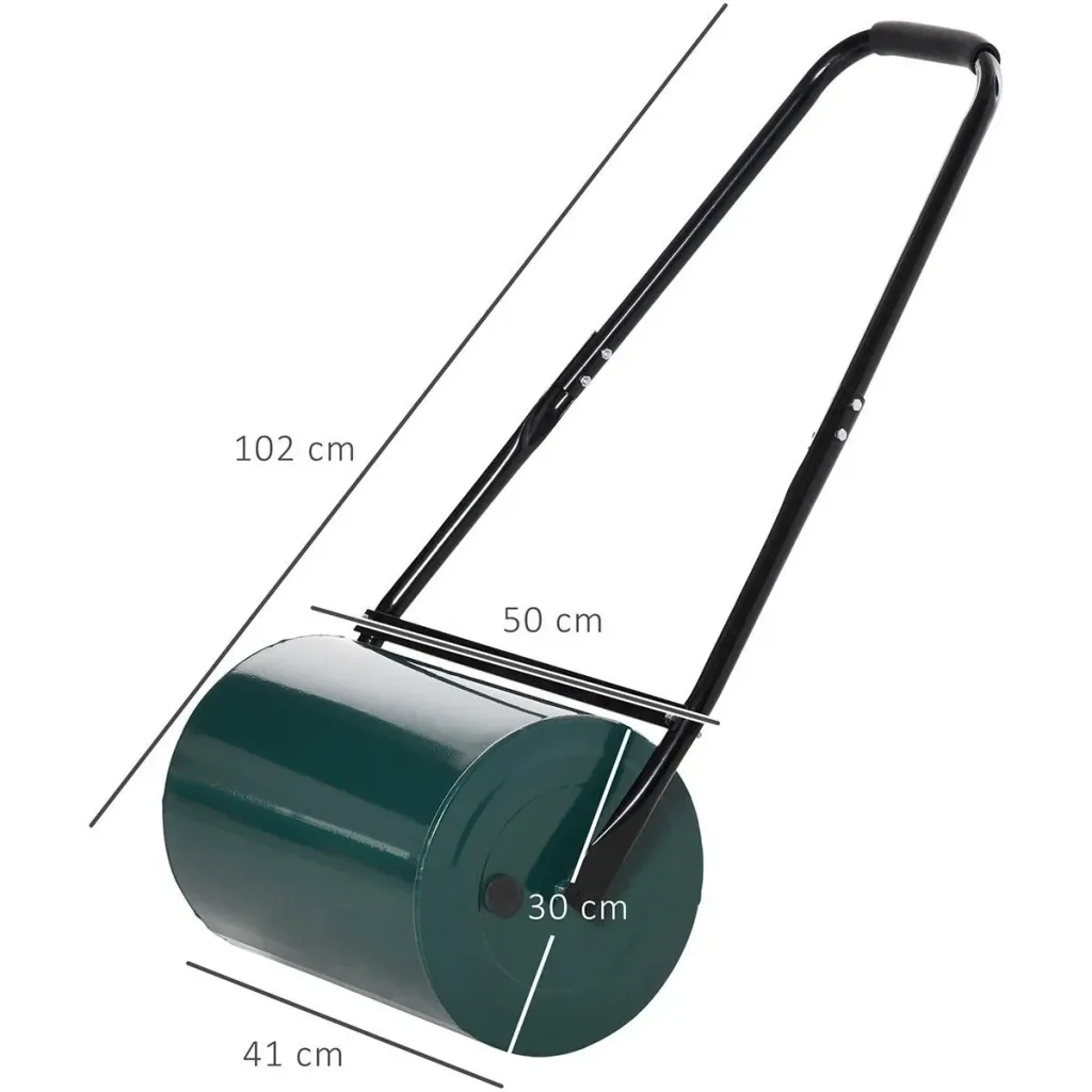 Rasenwalze mit U-Griff Gartenwalze Gartenrolle 30 cm Durchmesser 30 L Wasser-/Sandfüllung 41 cm Arbeitsbreite Metall Grü