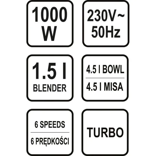 Küchenmaschine Mixer und Pürierstab - 1000W - Edelstahlschüssel mit 4,5 L