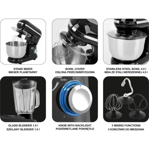 Küchenmaschine Mixer und Pürierstab - 1000W - Edelstahlschüssel mit 4,5 L