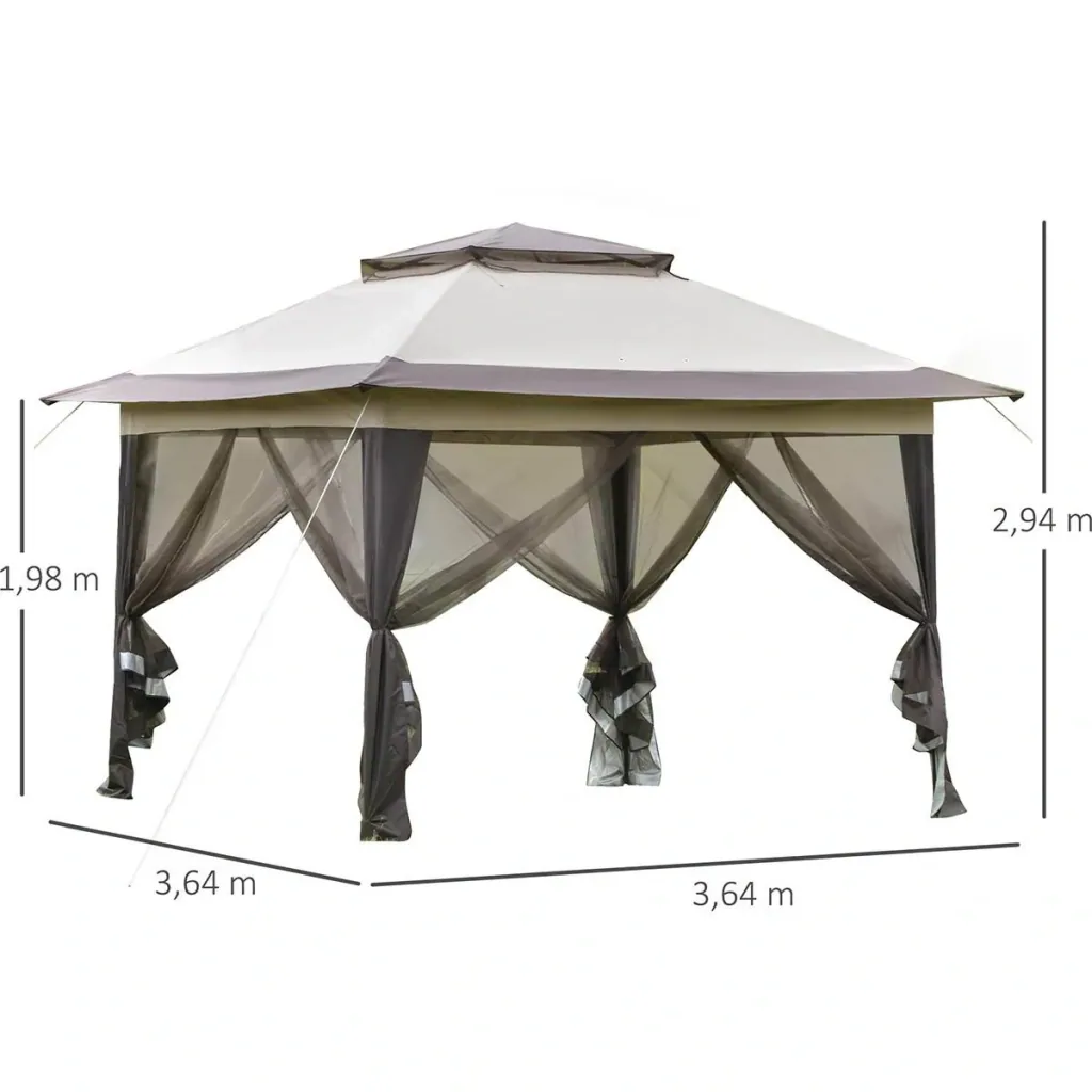 Gartenlaube faltbar - inkl. Tasche - Braun - 3,64 x 3,64 x 2,94 m