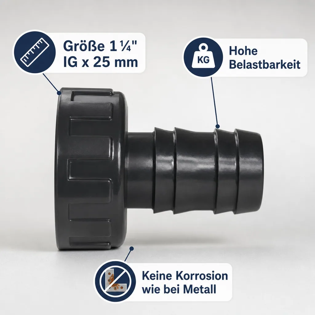 Schlauchtülle 1 1 4 zoll, PVC Schlauchtülle mit Überwurfmutter, Schlauchanschluss