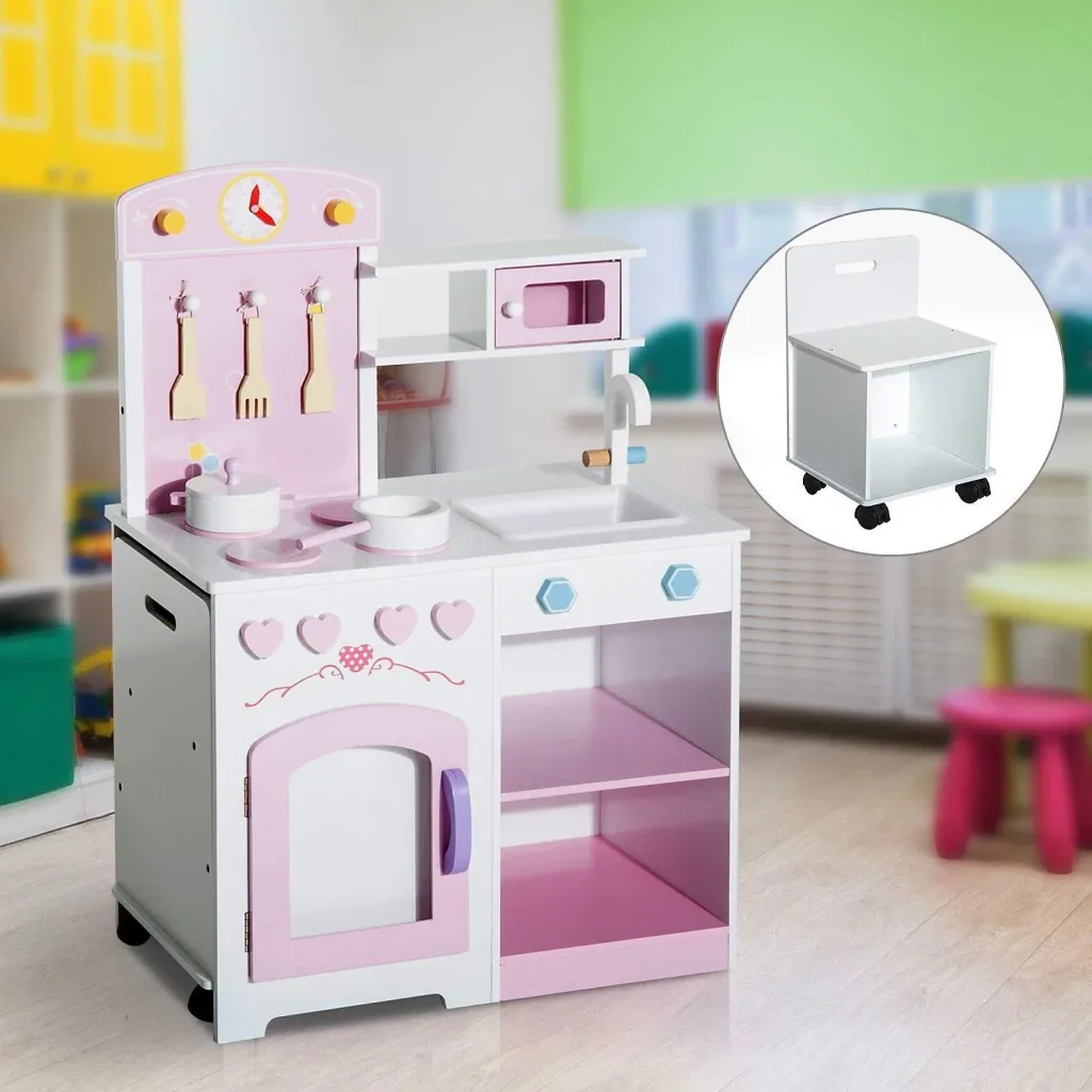 Kinderküche Spielküche mit Zubehör Hocker Holz Rosa