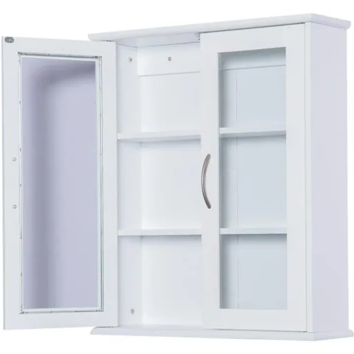 Wandschrank Hängeschrank Badschrank Mehrzweckschrank Küchenschrank 2 x Glastür Holz Weiß 53,5 x 16 x 62,5 cm