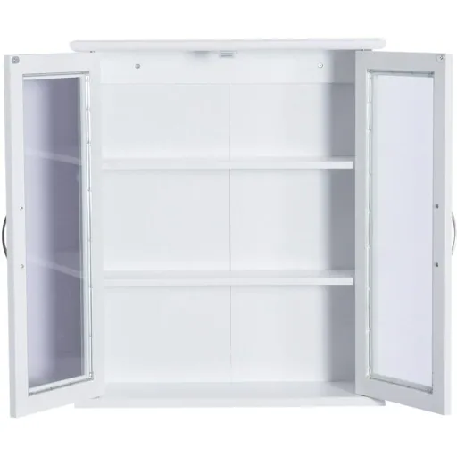 Wandschrank Hängeschrank Badschrank Mehrzweckschrank Küchenschrank 2 x Glastür Holz Weiß 53,5 x 16 x 62,5 cm