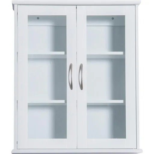 Wandschrank Hängeschrank Badschrank Mehrzweckschrank Küchenschrank 2 x Glastür Holz Weiß 53,5 x 16 x 62,5 cm