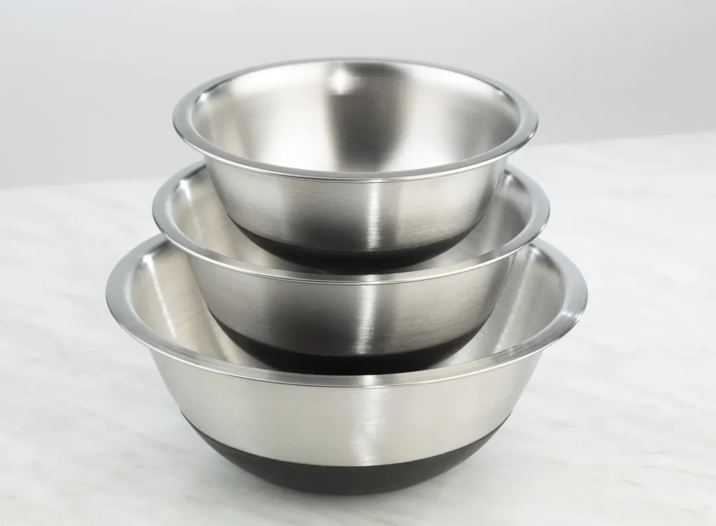 Schüssel-Set „Black Steel“, mit Silikonboden, Edelstahl, Silberfarben/ Schwarz, 3-teilig
