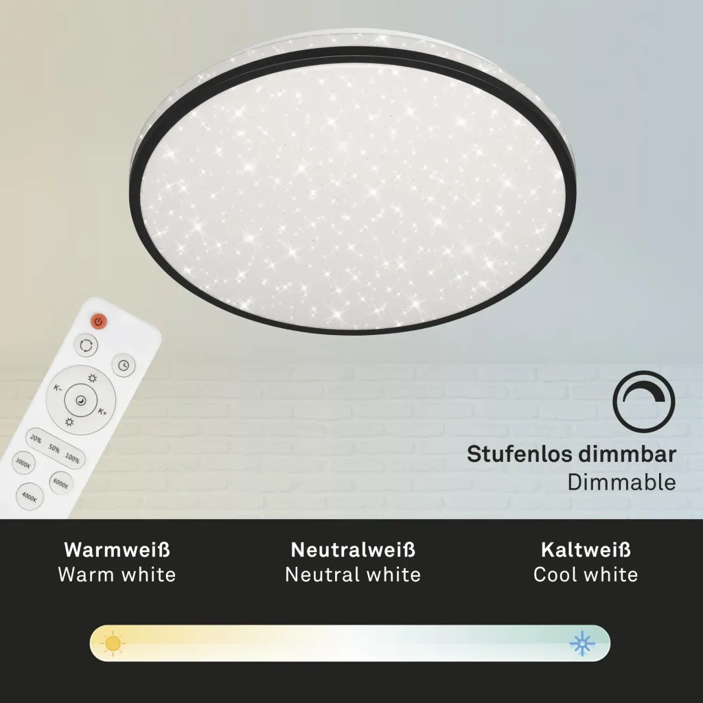 LED Deckenleuchte mit Sternendekor, rund, Ø 38, CCT, 24 Watt, schwarz
