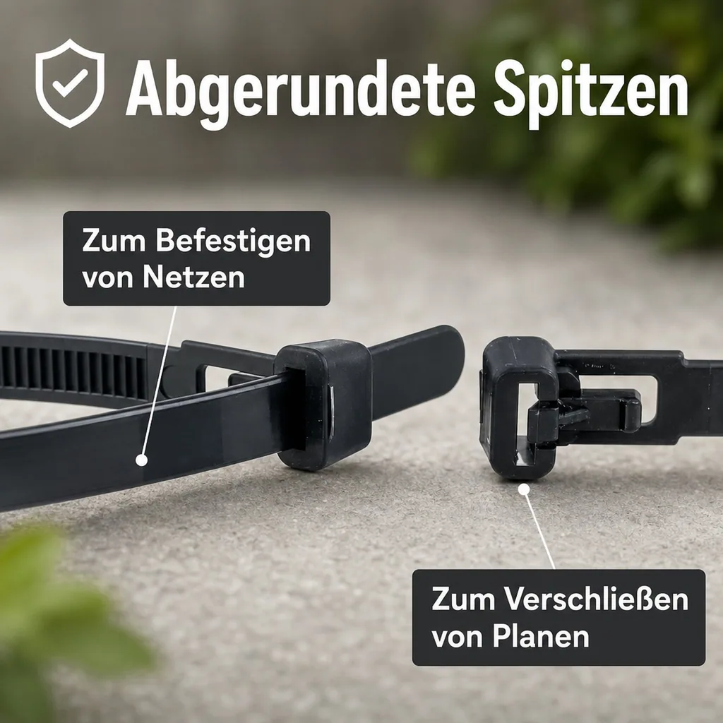 Kabelbinder, 100 Stück, wiederlösbar 250x7,6mm, schwarz