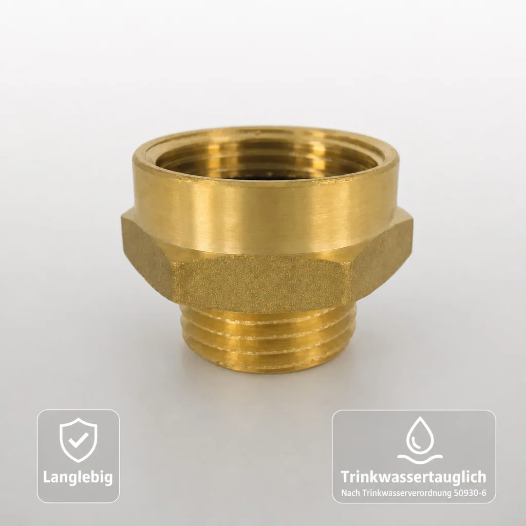 Messing Fitting, Doppelnippel Messing, 1 1/4" AG x 1 1/2" IG