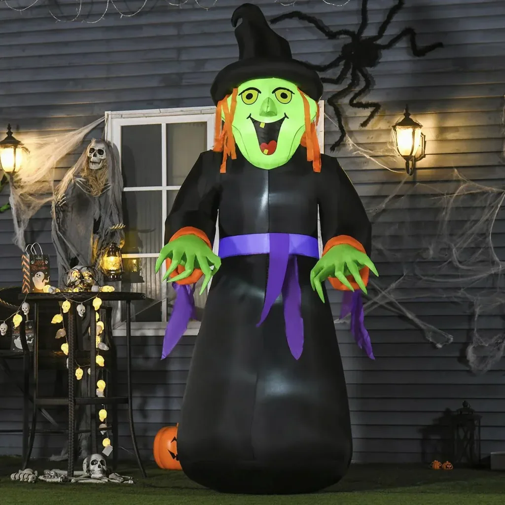 Aufblasbare Hexen Hexenkessel Figur Luftfigur Halloween Deko mit LED Beleuchtung Polyester Schwarz 100 x 100x 252 cm