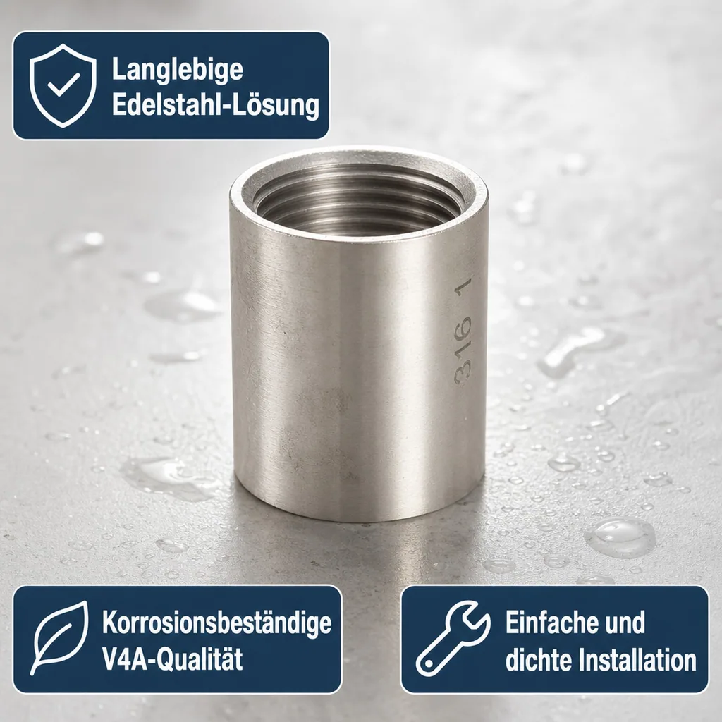 Edelstahl Muffe, 1/2 Zoll, V4A, Gewindefitting