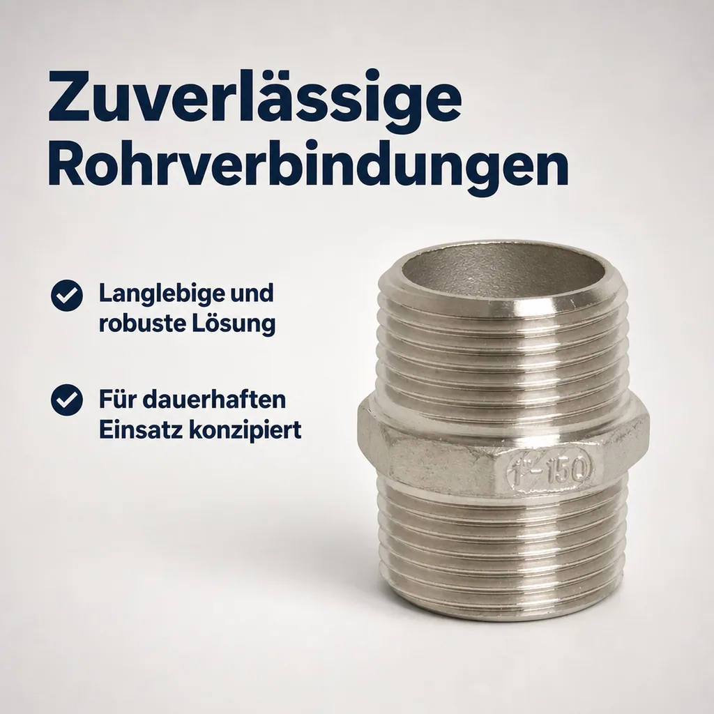 Edelstahl Doppelnippel 3/8 Zoll, Gewindefitting Edelstahl, V4A, Rohrverschraubung