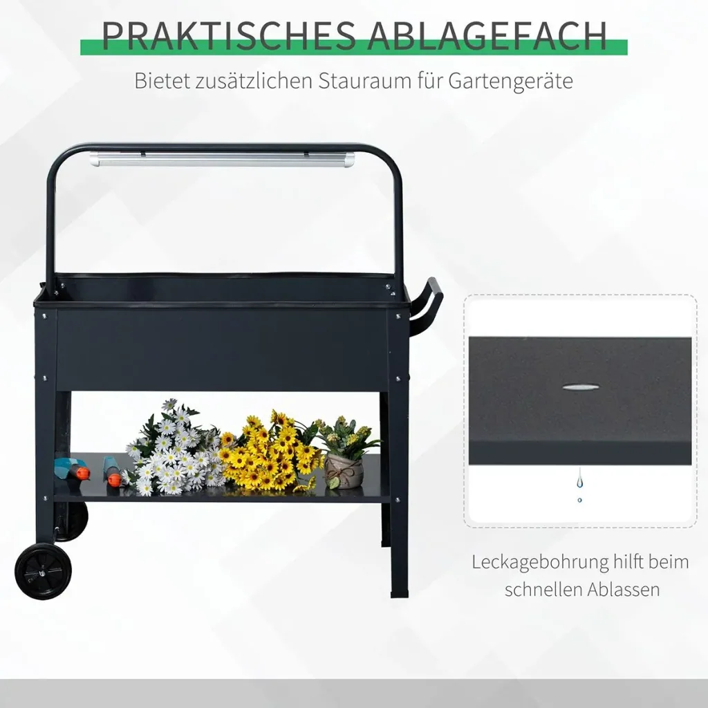 Hochbeet mit LED-Licht und Rädern dunkelgrau