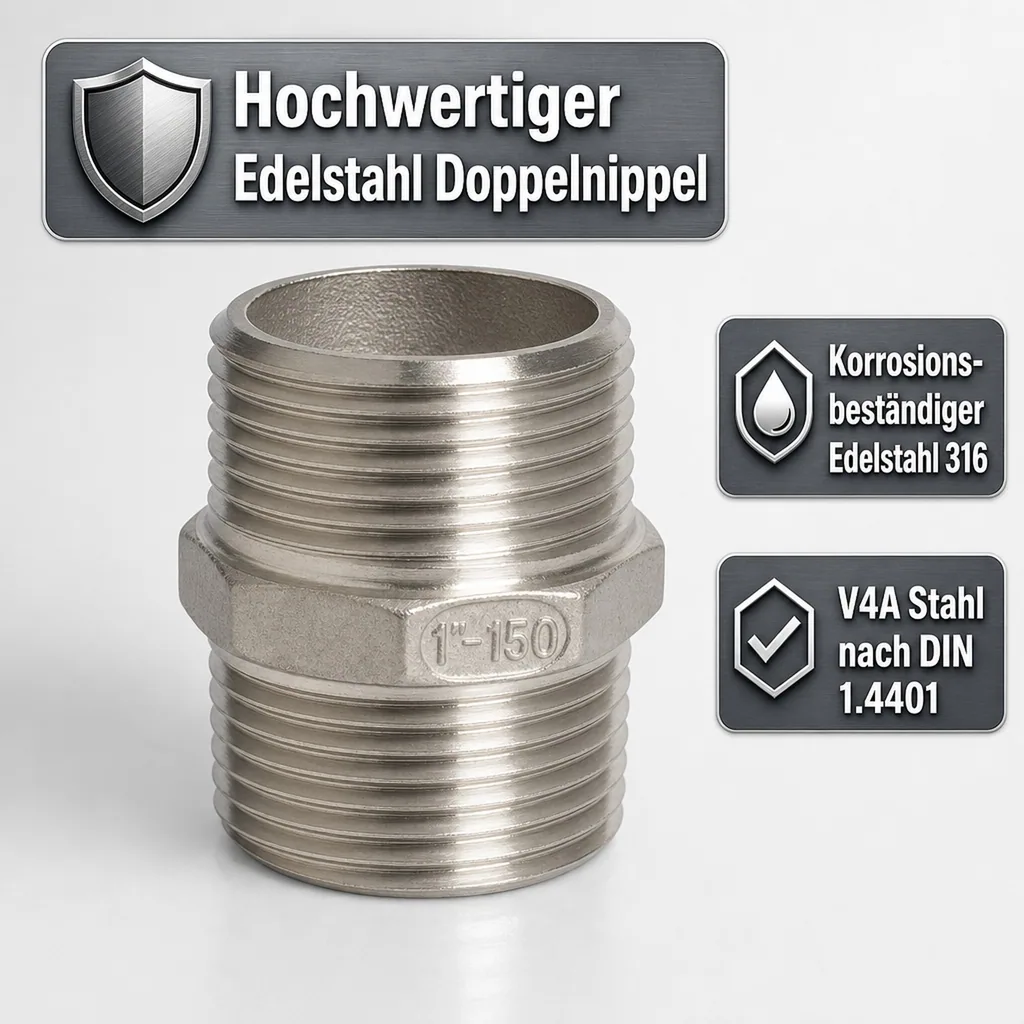 Edelstahl Doppelnippel, 1/2 Zoll, Gewindefitting