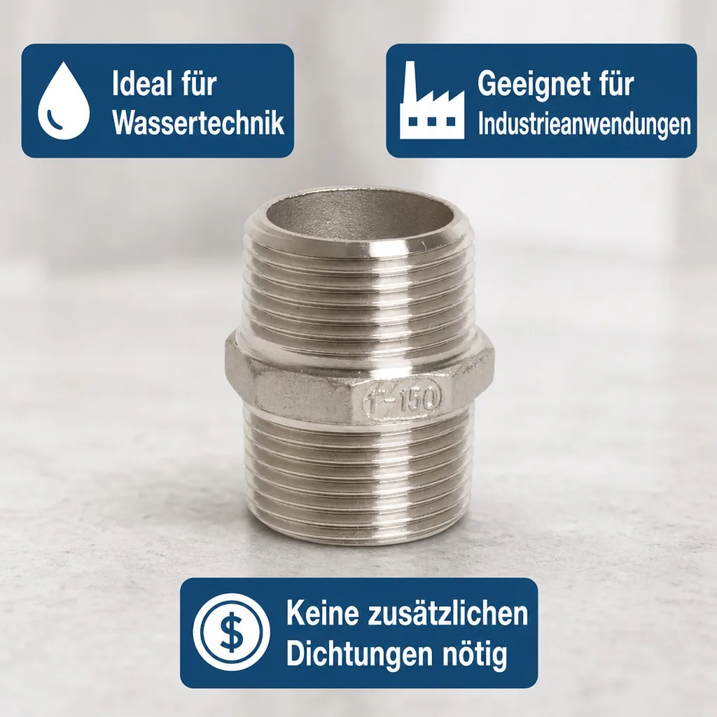 Edelstahl Doppelnippel, 1/2 Zoll, Gewindefitting