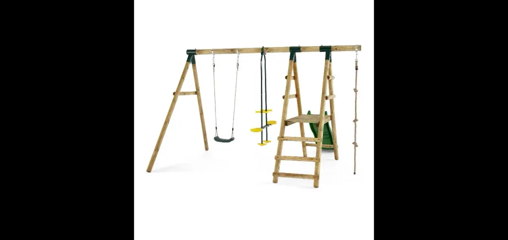 Holz Schaukelset Meerkat, Outdoor-Schaukelset, Kinder, Einzelschaukel, Kletterseil, Tellerwippe, Rutsche, natur
