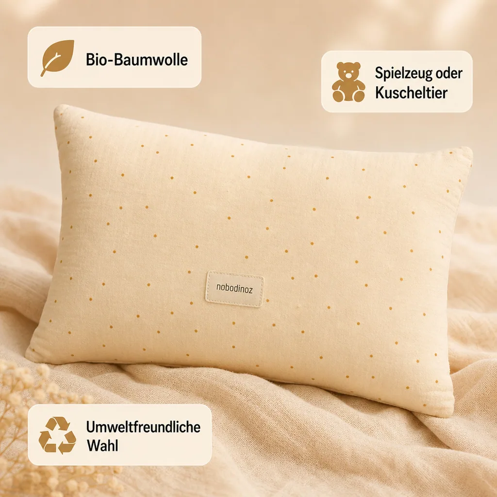 Nobodinoz WABI SABI Babykissen, Musselin Kissen, 35 x 23 x 5 cm, Farbe: Ingwer süße Pünktchen