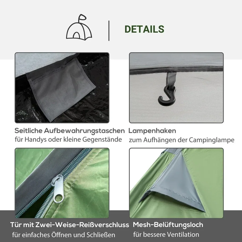 Campingzelt für 2 Personen dunkelgrün