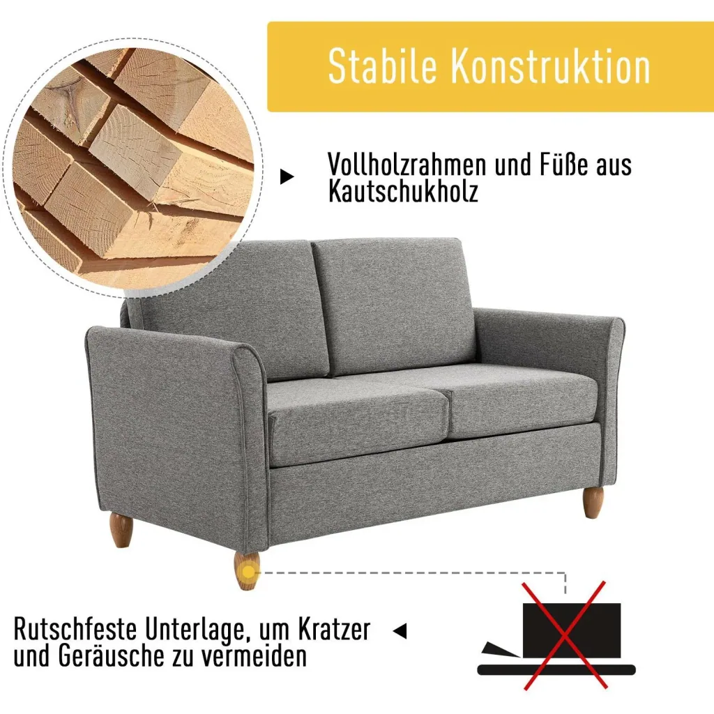Doppelsofa Sofa 2-Sitzer Zweisitzer mit Kissen 200 kg Belastbarkeit Leinen Holzfüße Hellgrau 141 x 65 x 78 cm