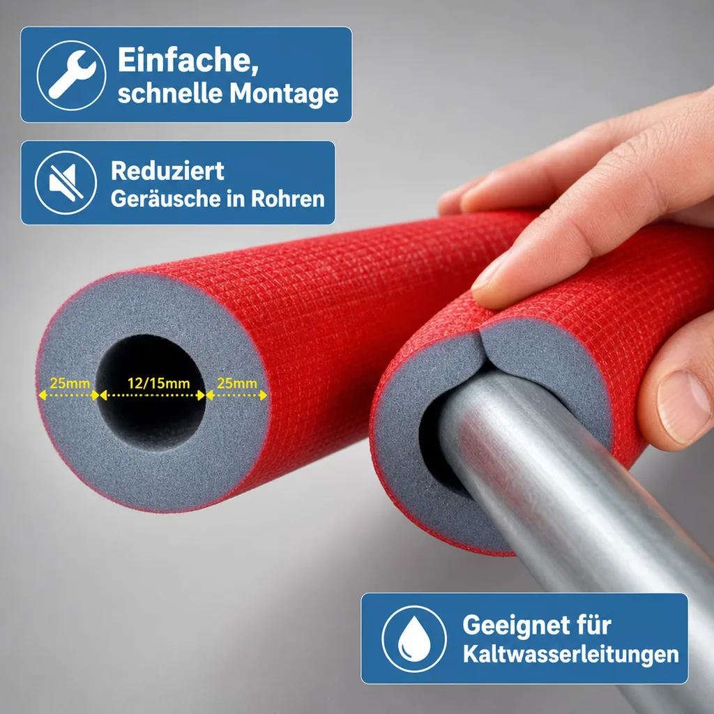 Rohrisolierung, Heizungsrohrisolierung, 2m, Ø 12/15 mm, 25mm, Dämmung nach GEG