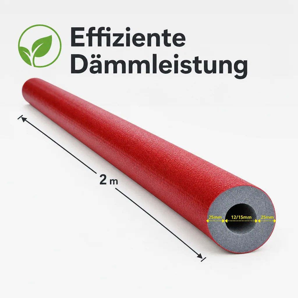 Rohrisolierung, Heizungsrohrisolierung, 2m, Ø 12/15 mm, 25mm, Dämmung nach GEG