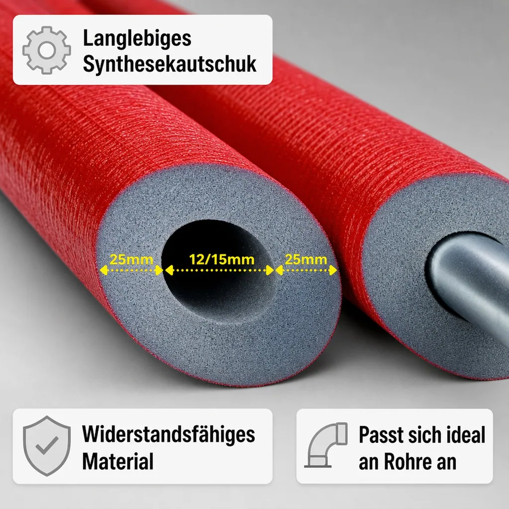 Rohrisolierung, Heizungsrohrisolierung, 2m, Ø 12/15 mm, 25mm, Dämmung nach GEG