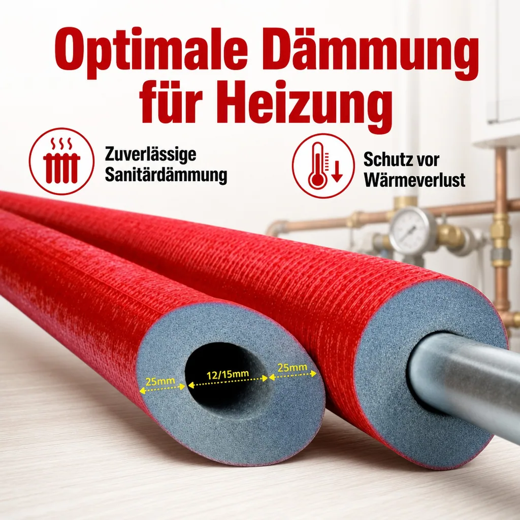 Rohrisolierung, Heizungsrohrisolierung, 2m, Ø 12/15 mm, 25mm, Dämmung nach GEG