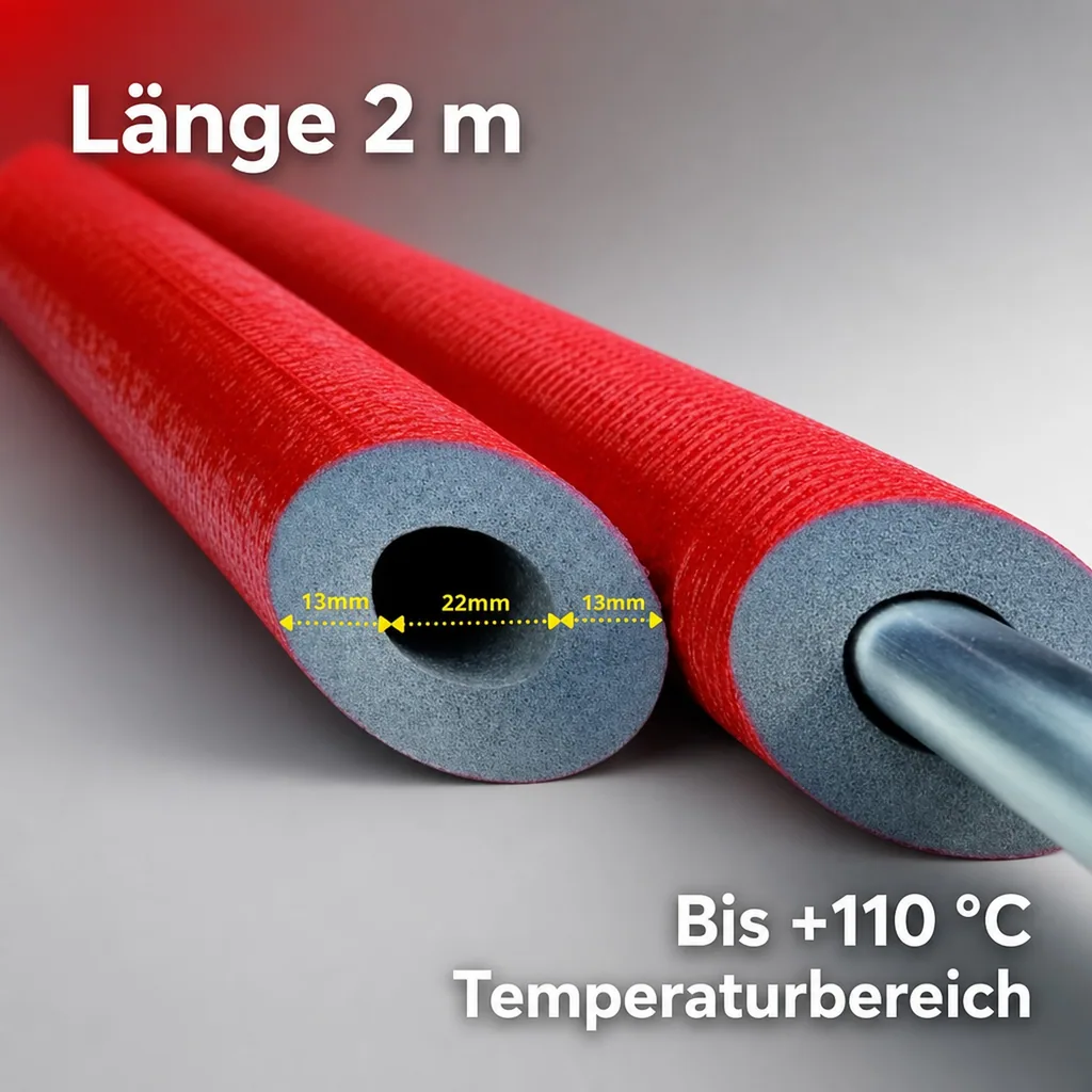 Rohrisolierung 22mm, 2m, Weichschaum, 13mm Dämmstärke, Sanitär und Heizungsbereich