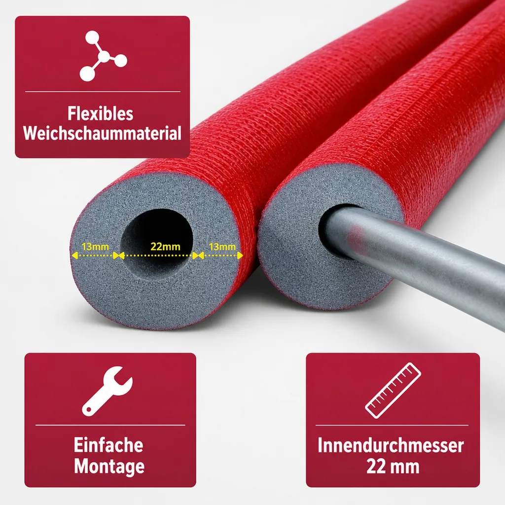 Rohrisolierung 22mm, 2m, Weichschaum, 13mm Dämmstärke, Sanitär und Heizungsbereich
