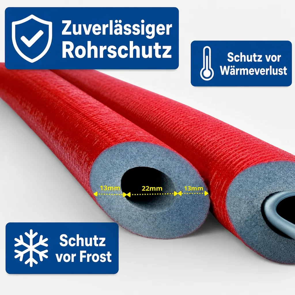 Rohrisolierung 22mm, 2m, Weichschaum, 13mm Dämmstärke, Sanitär und Heizungsbereich