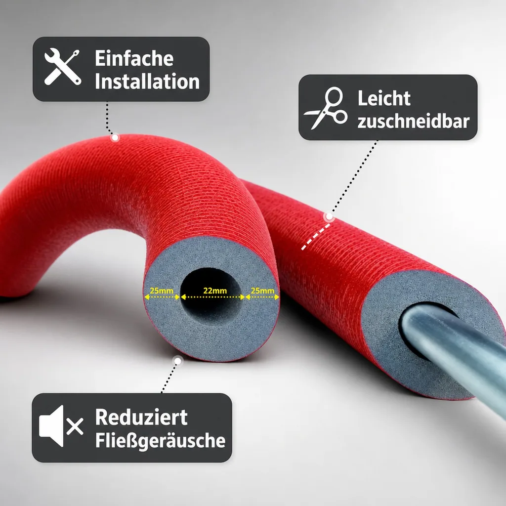 Rohrisolierung 22mm, Heizungsrohrisolierung, 2m, GEG Dämmung