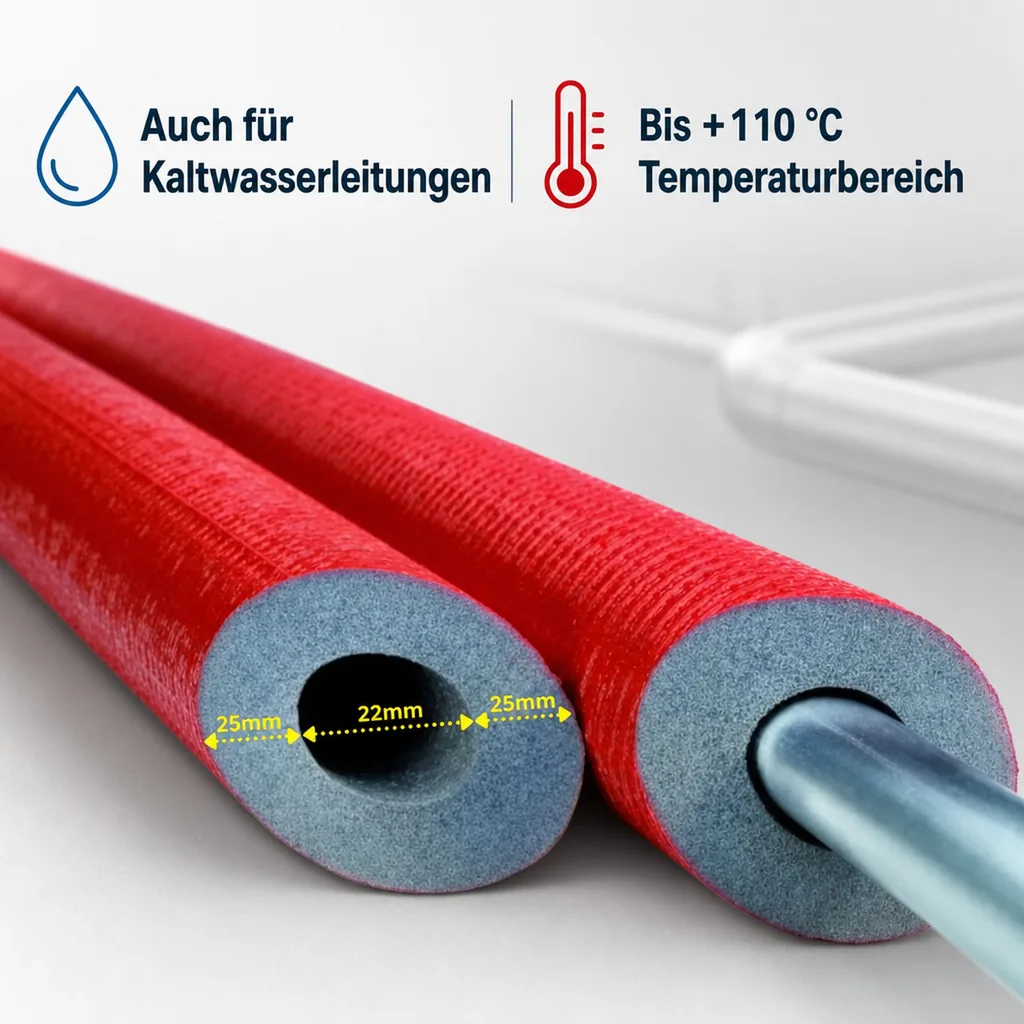 Rohrisolierung 22mm, Heizungsrohrisolierung, 2m, GEG Dämmung