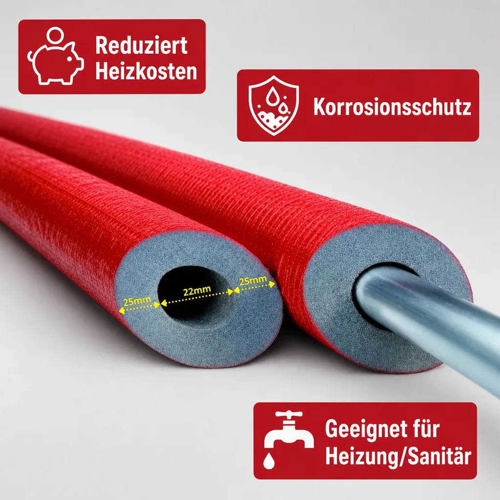 Rohrisolierung 22mm, Heizungsrohrisolierung, 2m, GEG Dämmung