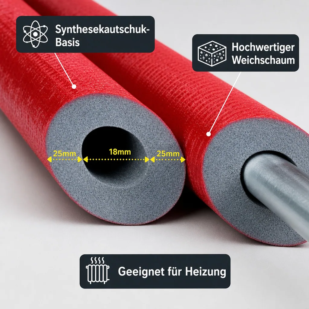 Rohrisolierung 18 mm, 2m, flexibel, Dämmung Heizung, Sanitär, GEG konform