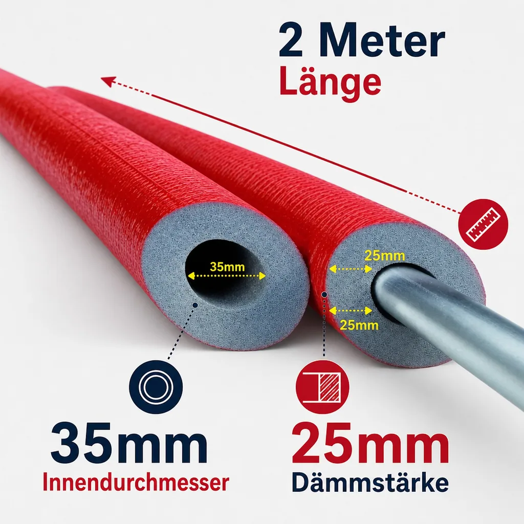 Rohrisolierung 35mm, Heizungsrohrisolierung, 2m, grau, flexibel Rohrisolierung