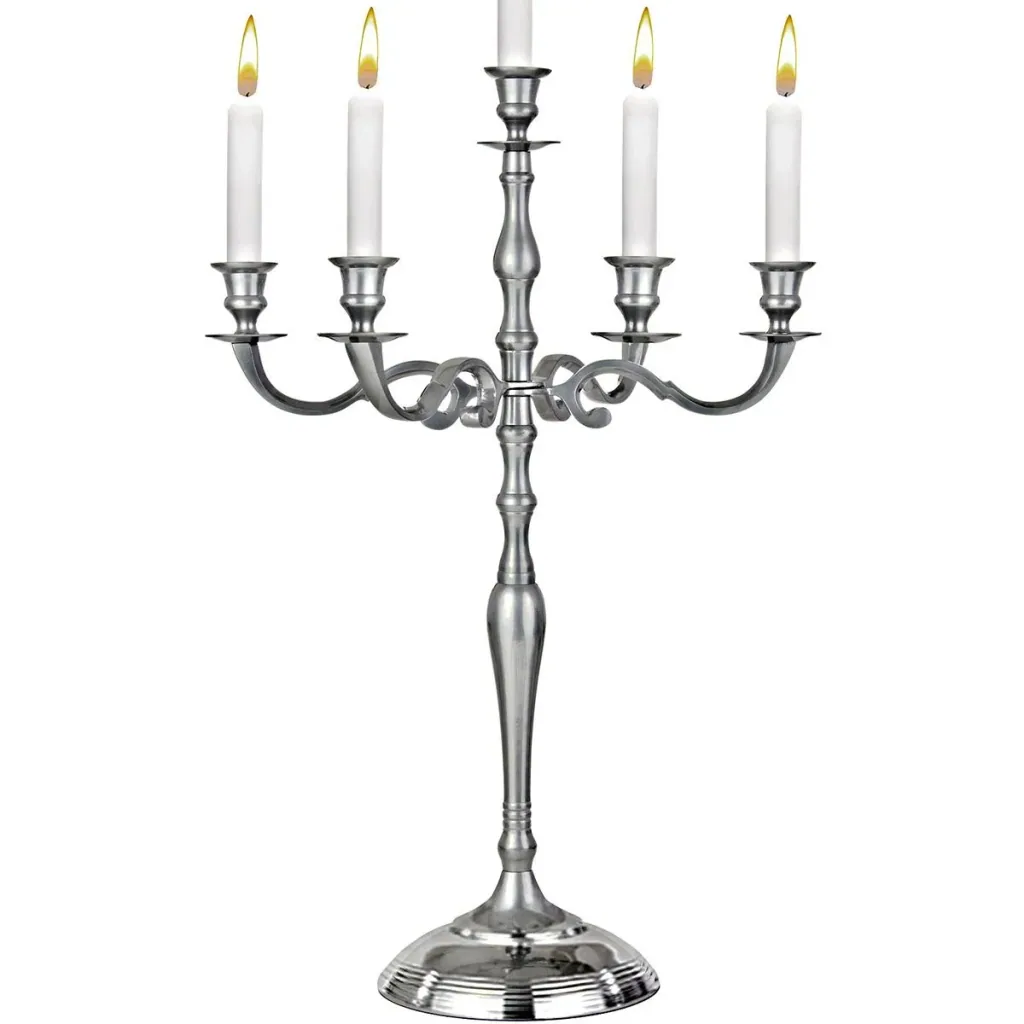 Kerzenständer silber glänzend Aluminium 40cm 5-armig Kandelaber