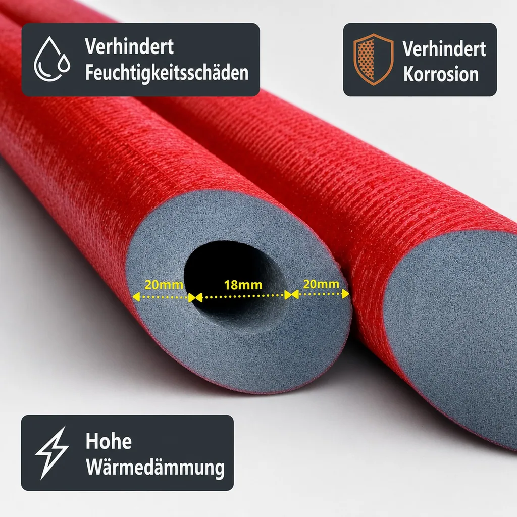 Rohrisolierung 18 mm, 20 mm Dämmung, grau, flexibel Ausführung