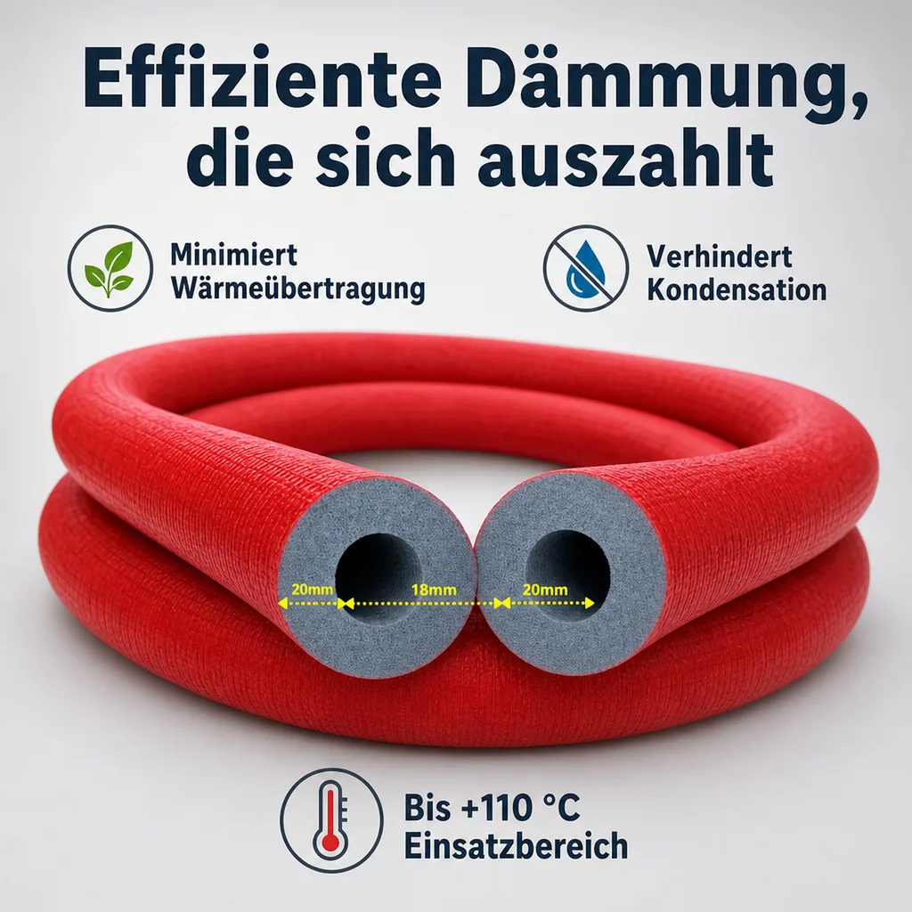 Rohrisolierung 18 mm, 20 mm Dämmung, grau, flexibel Ausführung