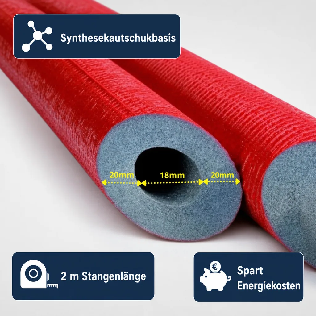 Rohrisolierung 18 mm, 20 mm Dämmung, grau, flexibel Ausführung