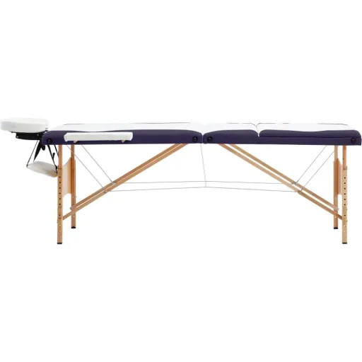 Klappbarer Massagetisch 3 Zonen Holz weiß und lila