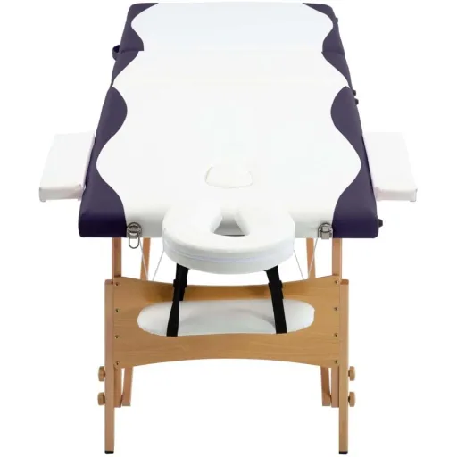 Klappbarer Massagetisch 3 Zonen Holz weiß und lila