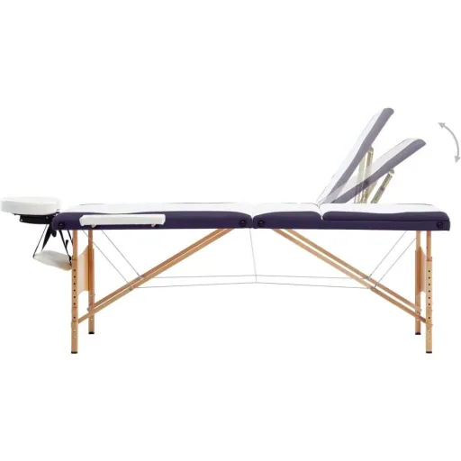 Klappbarer Massagetisch 3 Zonen Holz weiß und lila