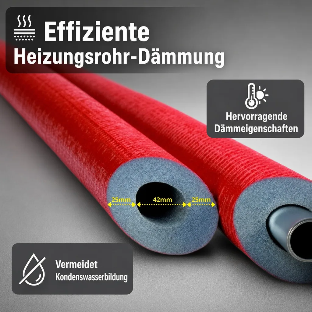 Rohrisolierung Heizungsrohr, 42mm, 25mm, 2m, grau, flexibel
