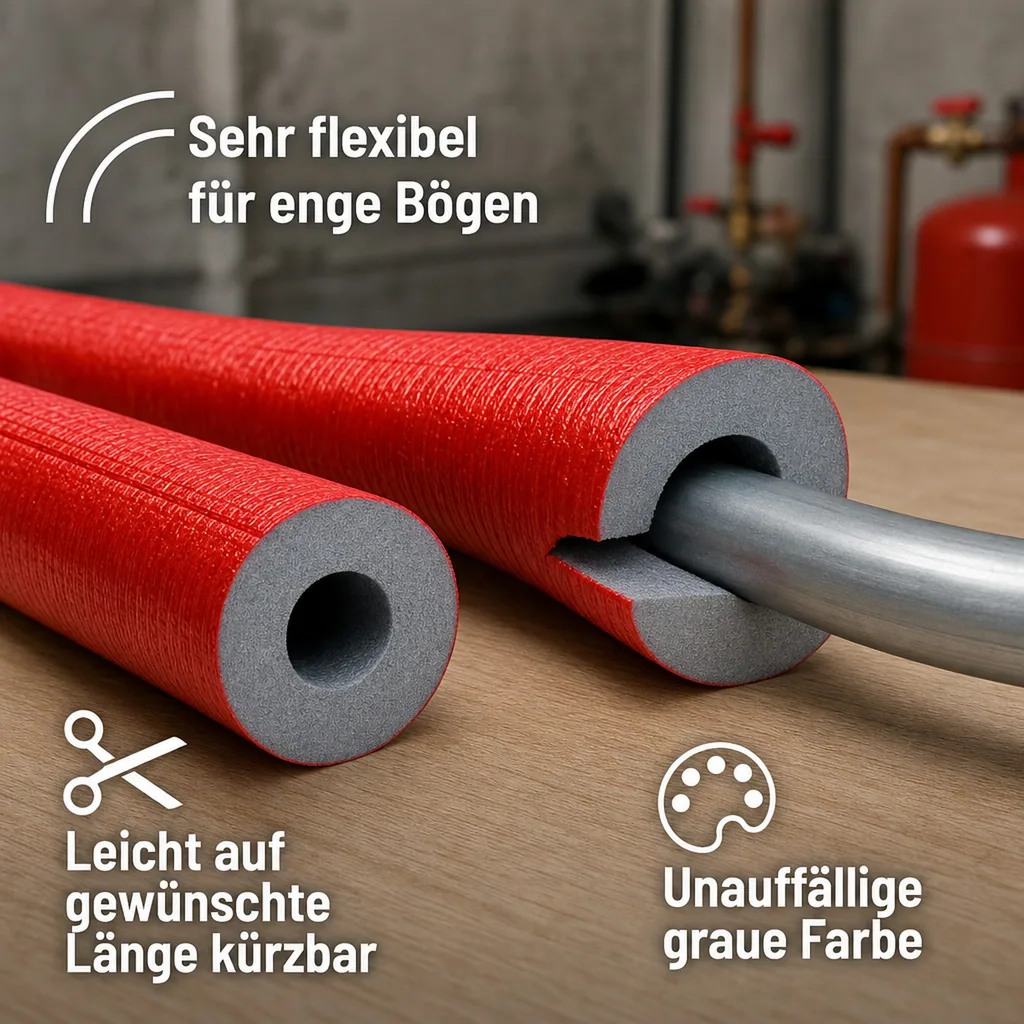 Rohrisolierung Heizungsrohr, 42mm, 25mm, 2m, grau, flexibel