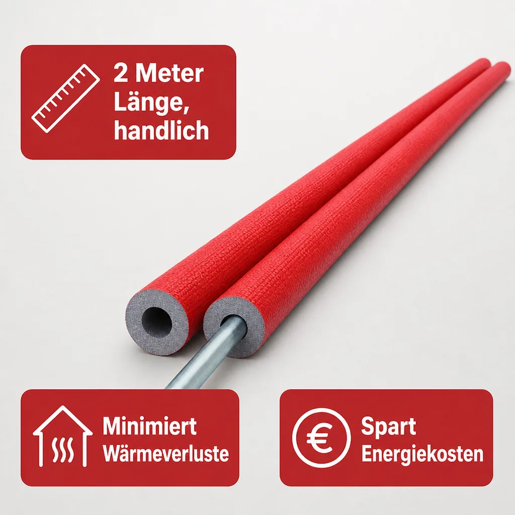 Rohrisolierung Heizungsrohr, 42mm, 25mm, 2m, grau, flexibel