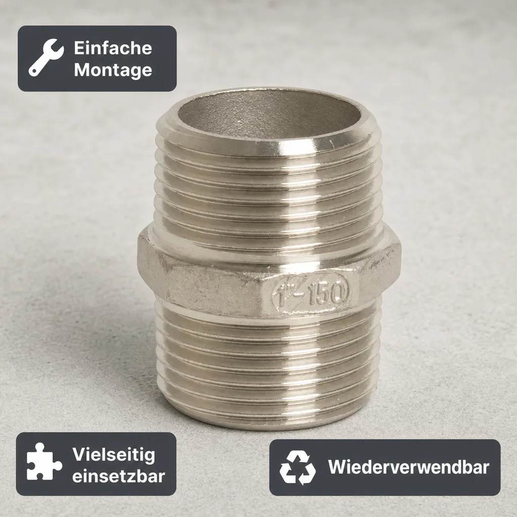 Edelstahl Doppelnippel, Gewindefitting, 1 1/2 Zoll, V4A